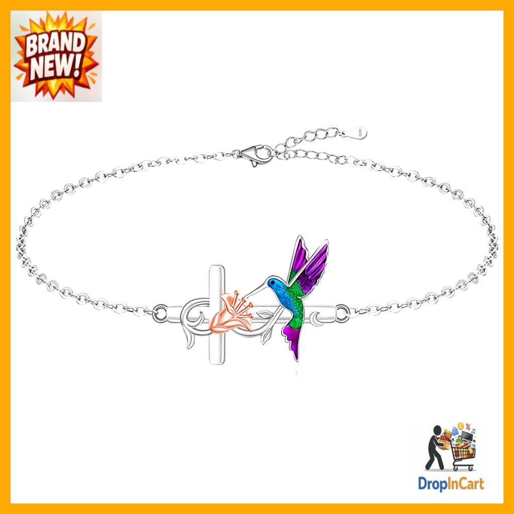 Sterling Silver Hummingbird Cross Anklet Elegant Beach Jewelry Spiritual Gift